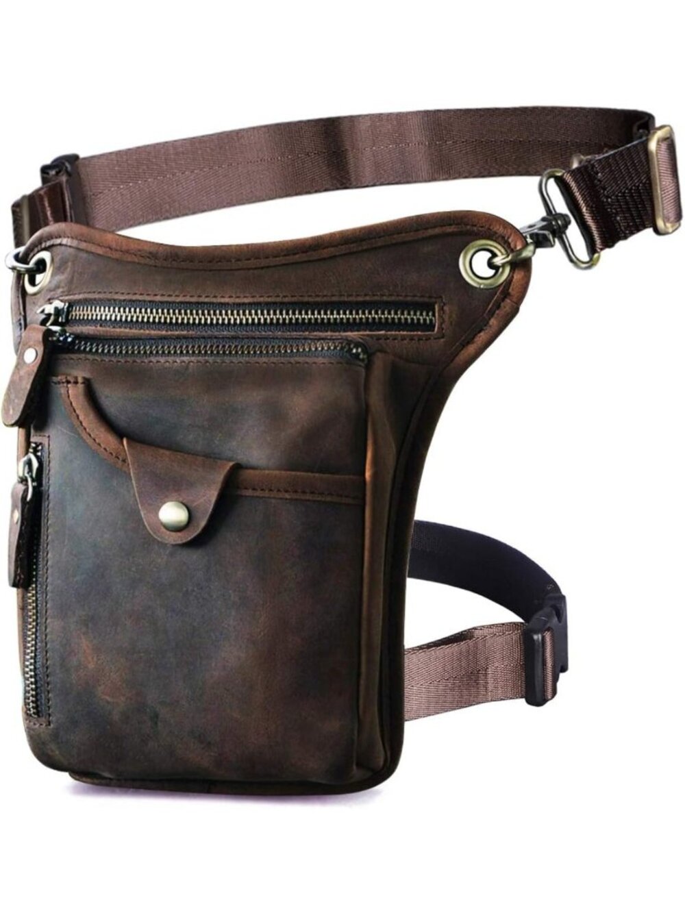 Genuine Leather Outdoor Hiking Waist Pack | Messenger Thigh Bag for Men & Women
